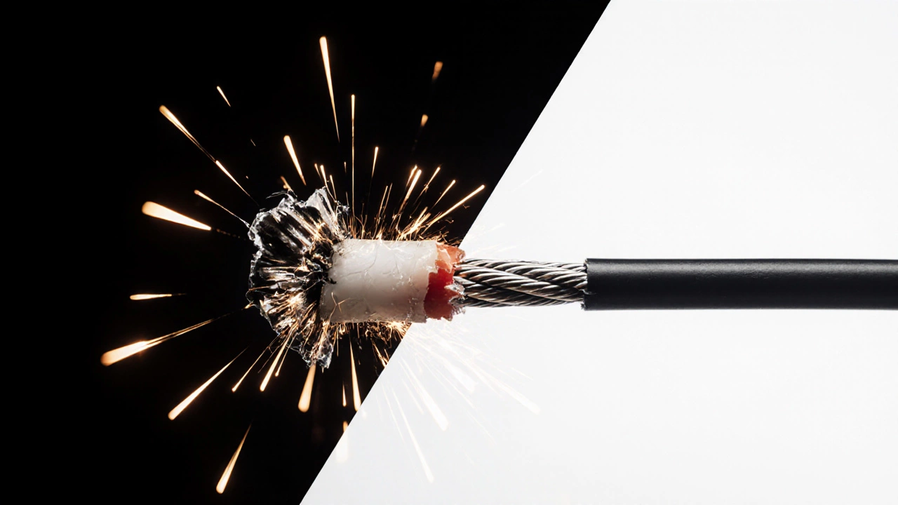 Плохой разрез провода с повреждениями против идеального чистого среза.