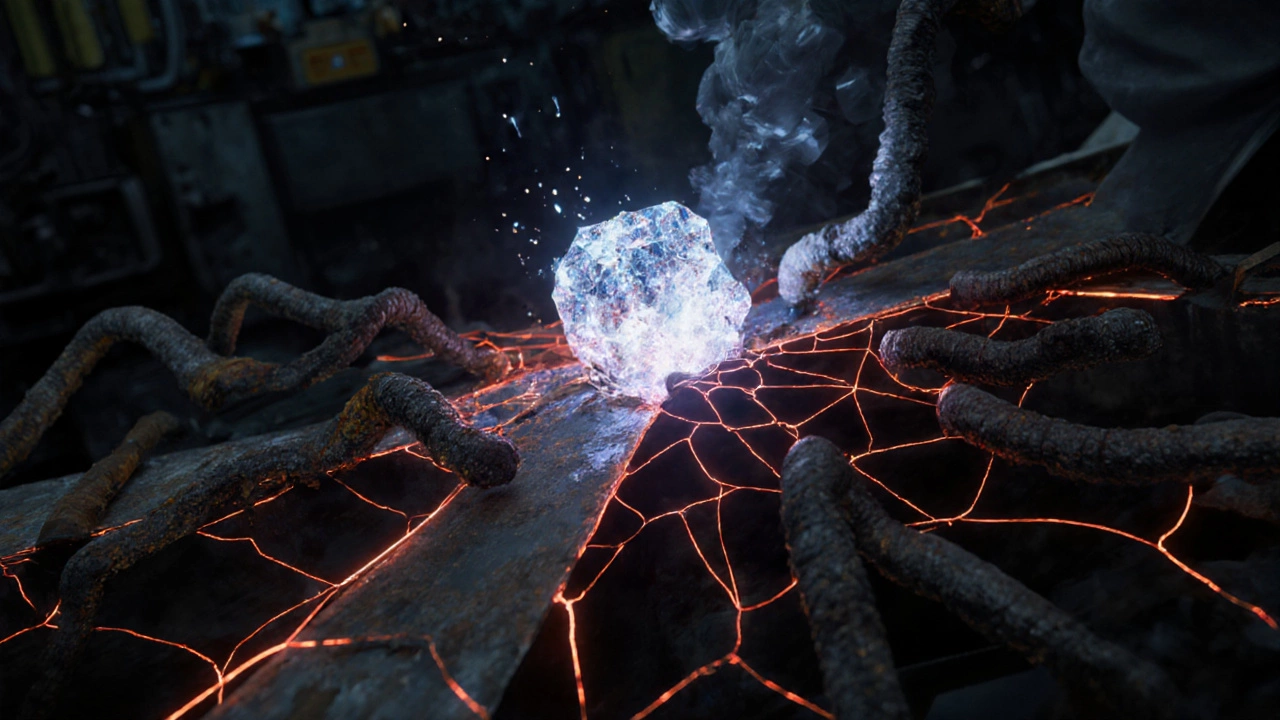 Концептуальное изображение водородных трещин в сварном шве, вызванных влагой и загрязнениями.