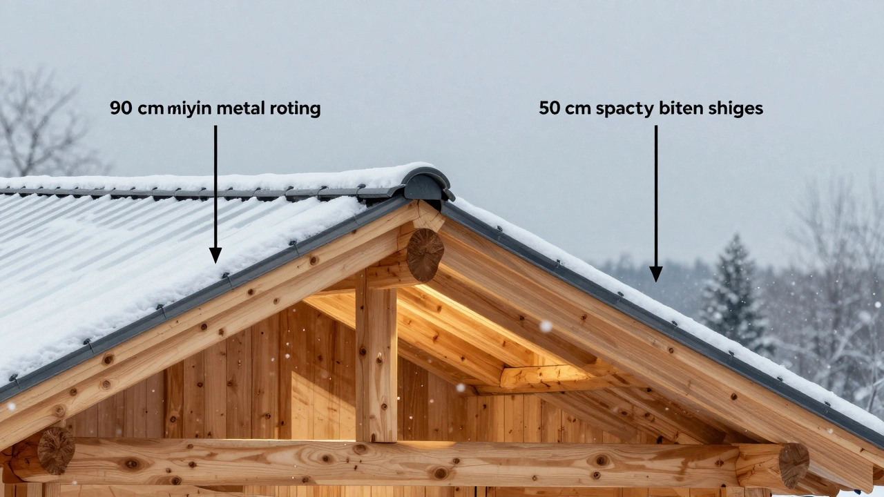 Схема стропильной системы: сравнение шага стропил под металлочерепицей и мягкой кровлей в условиях сибирского снега.