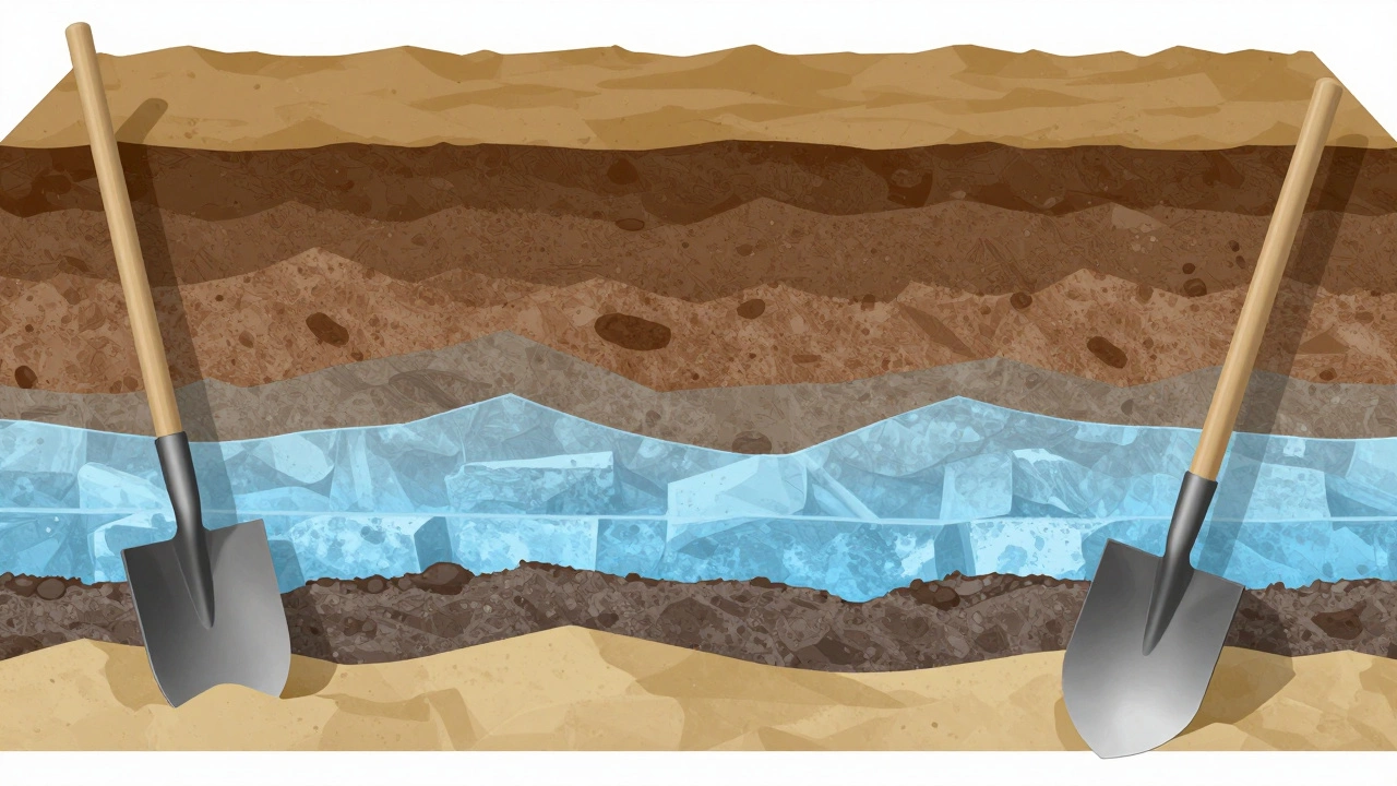 Схематичный разрез грунта с показателем глубины промерзания
