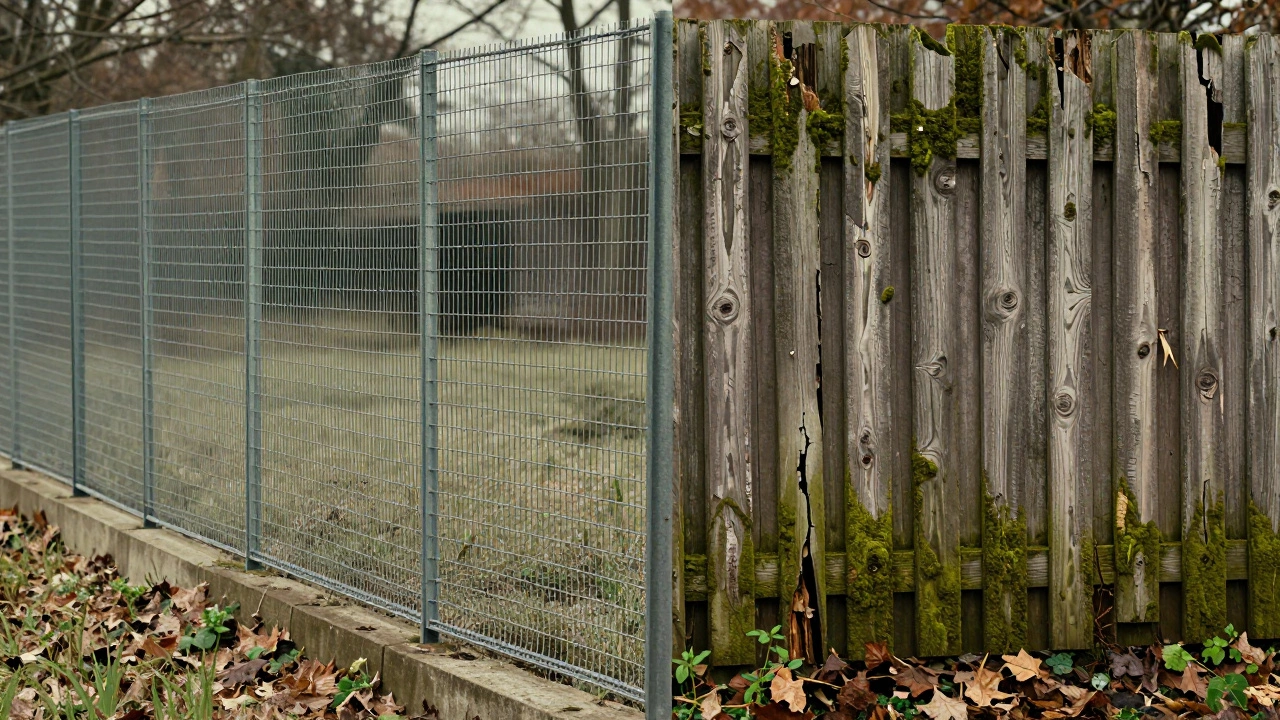 Сравнение долговечности: сетка-рабица и деревянный забор через 10 лет.