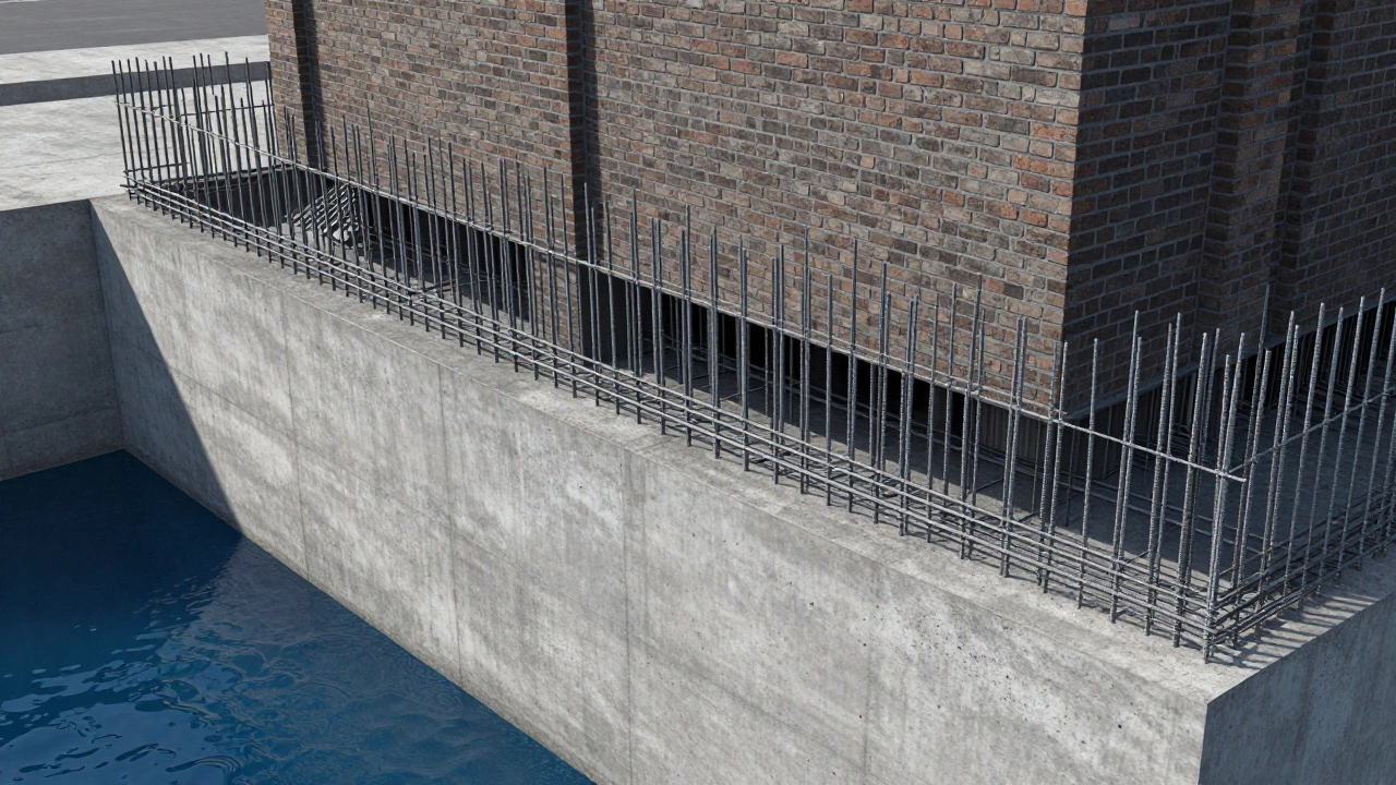 Схема усиленного фундамента из бетона М300 под тяжелые кирпичные стены