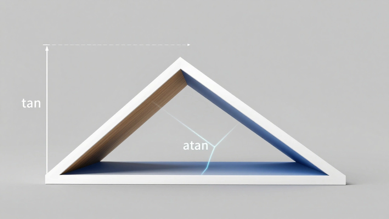 Схематичное 3D-изображение треугольника стропил с математическими формулами расчета