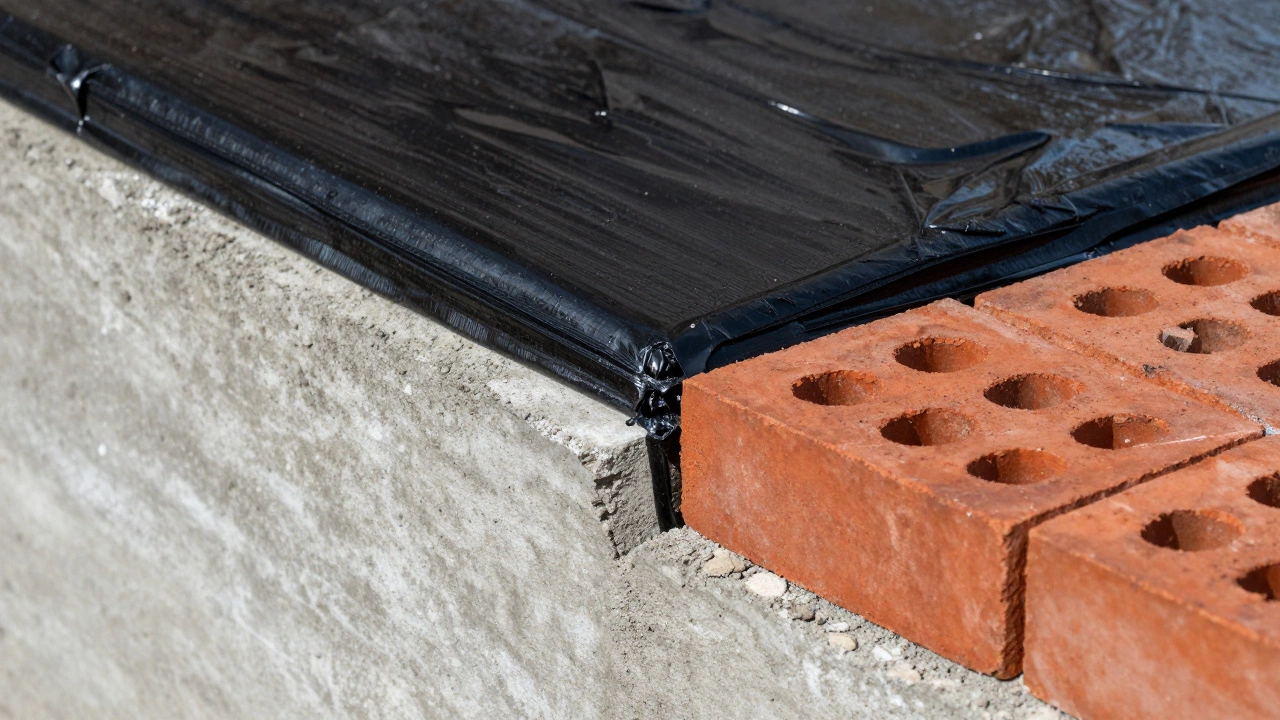 Слой гидроизоляции между бетонным основанием и первой кладкой красного кирпича